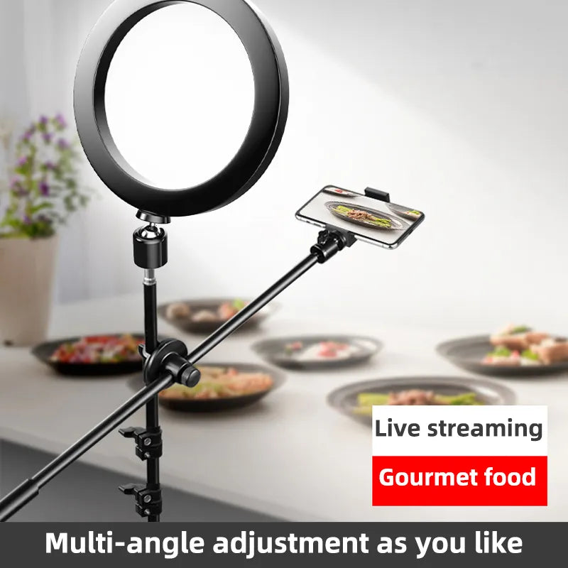 YELANGU Overhead Shot Phone Stand Holder with Ring Light Tripod Kit for YouTube Live Streaming Podcast Video Recording Equipment