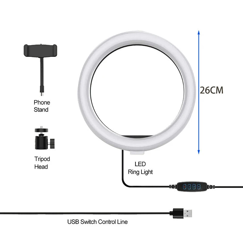YELANGU Overhead Shot Phone Stand Holder with Ring Light Tripod Kit for YouTube Live Streaming Podcast Video Recording Equipment