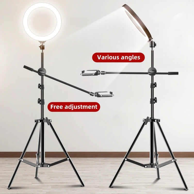 YELANGU Overhead Shot Phone Stand Holder with Ring Light Tripod Kit for YouTube Live Streaming Podcast Video Recording Equipment