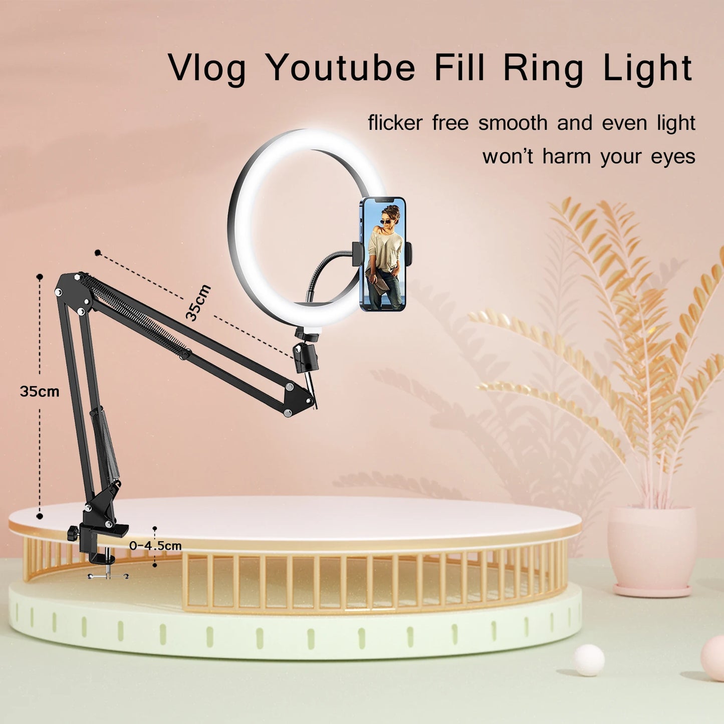 LED Circle Fill Lighting Round Lamp Selfie Soft Ring Light With Long Arm Phone Tripod Stand Holder Makeup Photography RingLight
