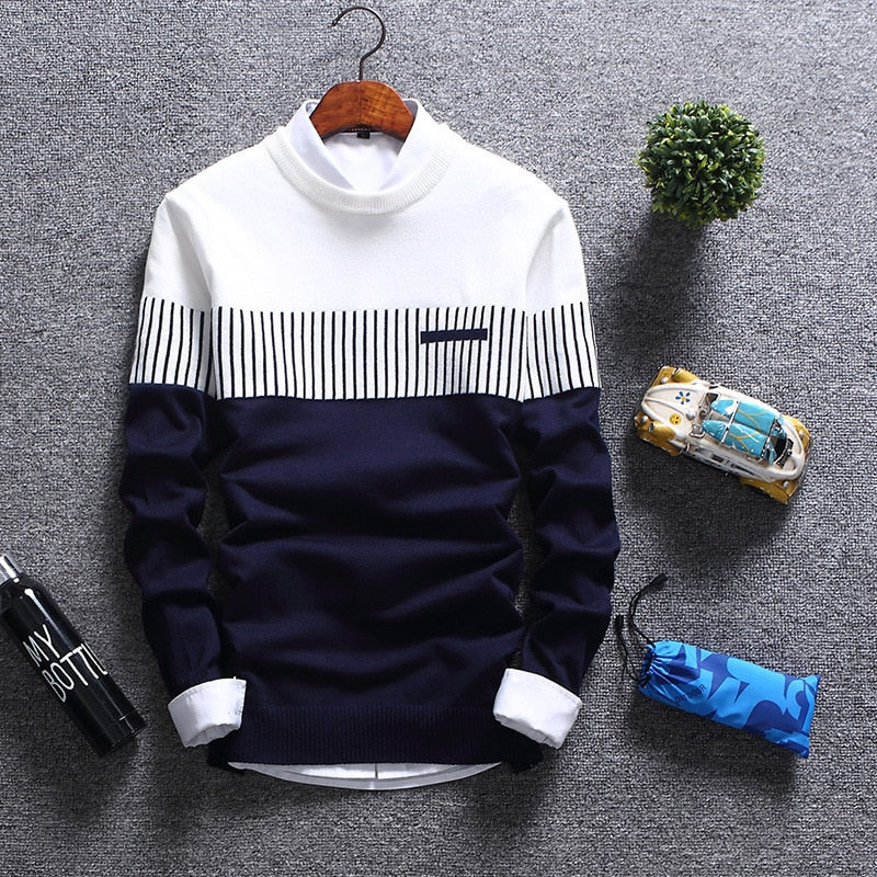 Slim Fit Striped Knitted Sweaters Mens Brand Clothing Casual pull homme hombre