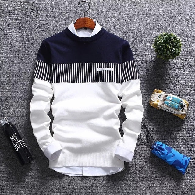 Slim Fit Striped Knitted Sweaters Mens Brand Clothing Casual pull homme hombre