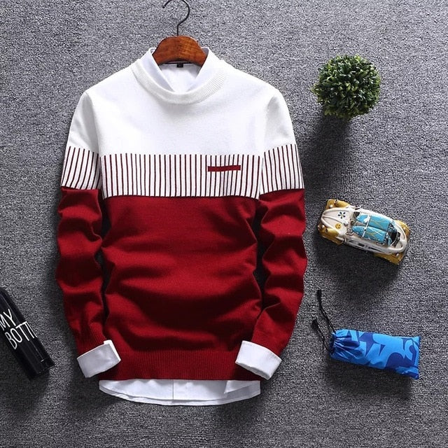 Slim Fit Striped Knitted Sweaters Mens Brand Clothing Casual pull homme hombre