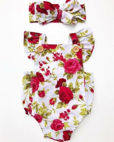 Cute Floral Romper Jumpsuit Romper + Headband